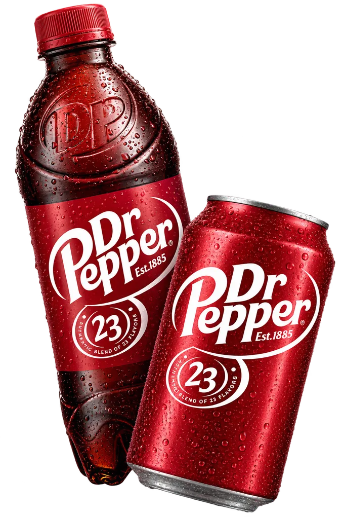 Botella y lata de Dr Pepper